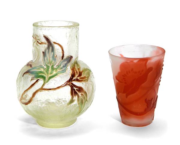 Appraisal: Two Gall cameo glass articles circa comprising a gilt-heightened enameled