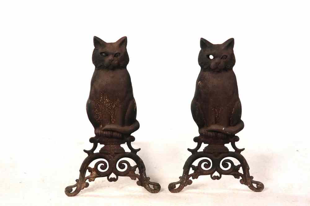 Appraisal: ANDIRONS - Pair of cast iron figural seated cat andirons