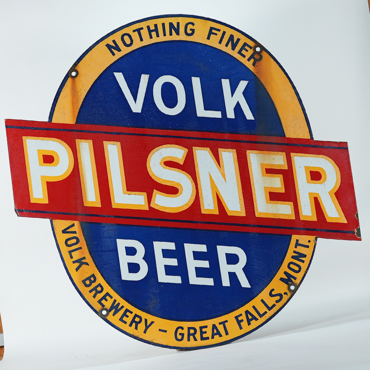 Appraisal: Volk Pilsner Beer Sided Diecut Porcelain Sign GREAT FALLS MTReference