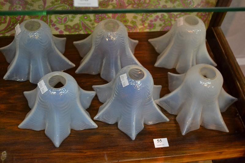 Appraisal: SET OF SIX FRILLED VASELINE GLASS LIGHT SHADES