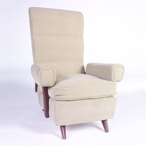 Appraisal: ARMCHAIR Tall-back armchair with channeled back squared arms and loose