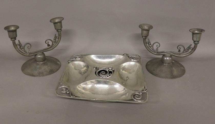 Appraisal: Pair of Nekrassoff Art Nouveau pewter candle holders h x