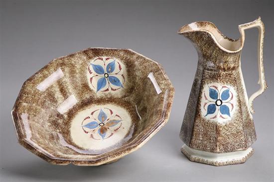 Appraisal: BROWN SPATTERWARE BOWL AND PITCHER English st half- th century