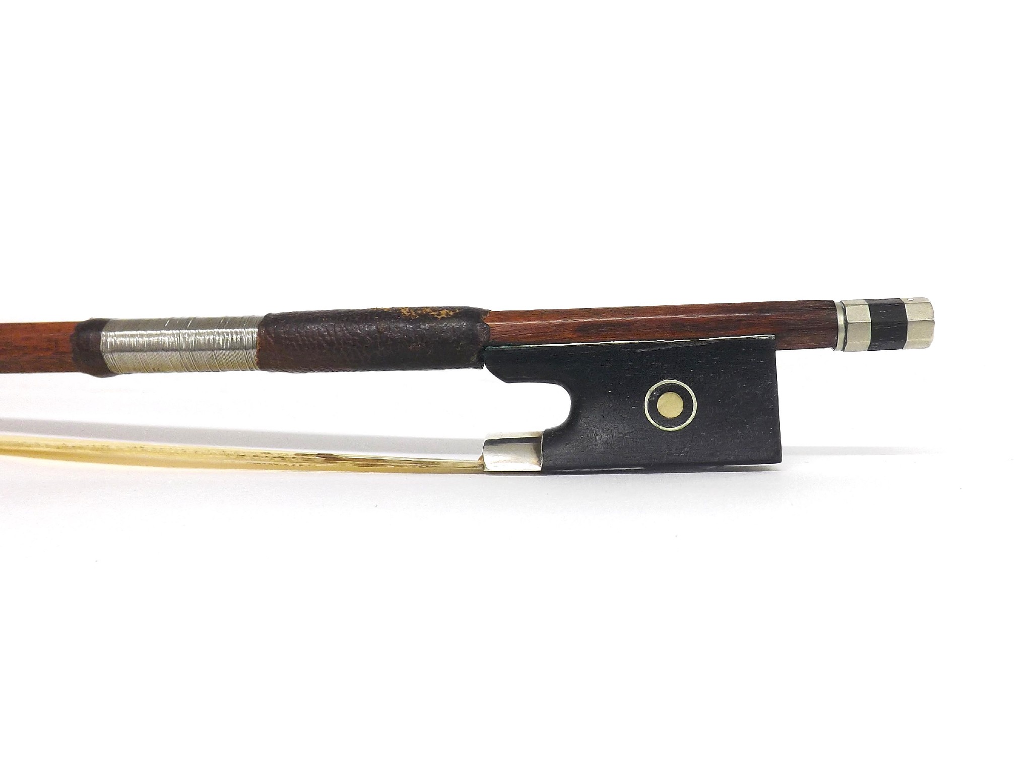 Appraisal: Silver and nickel mounted violin bow indistinctly stamped the stick