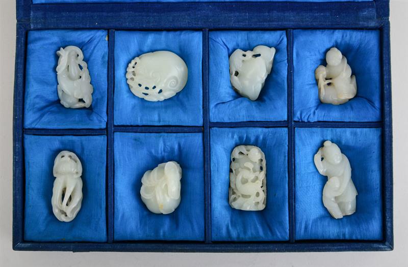 Appraisal: GROUP OF EIGHT CHINESE CARVED PALE GREEN JADE ARTICLES Comprising