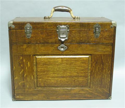 Appraisal: MECHANICS OAK TOOL BOX h w d in