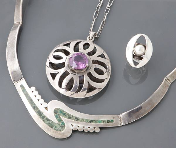 Appraisal: A collection of sterling silver jewelry comprising of one collar