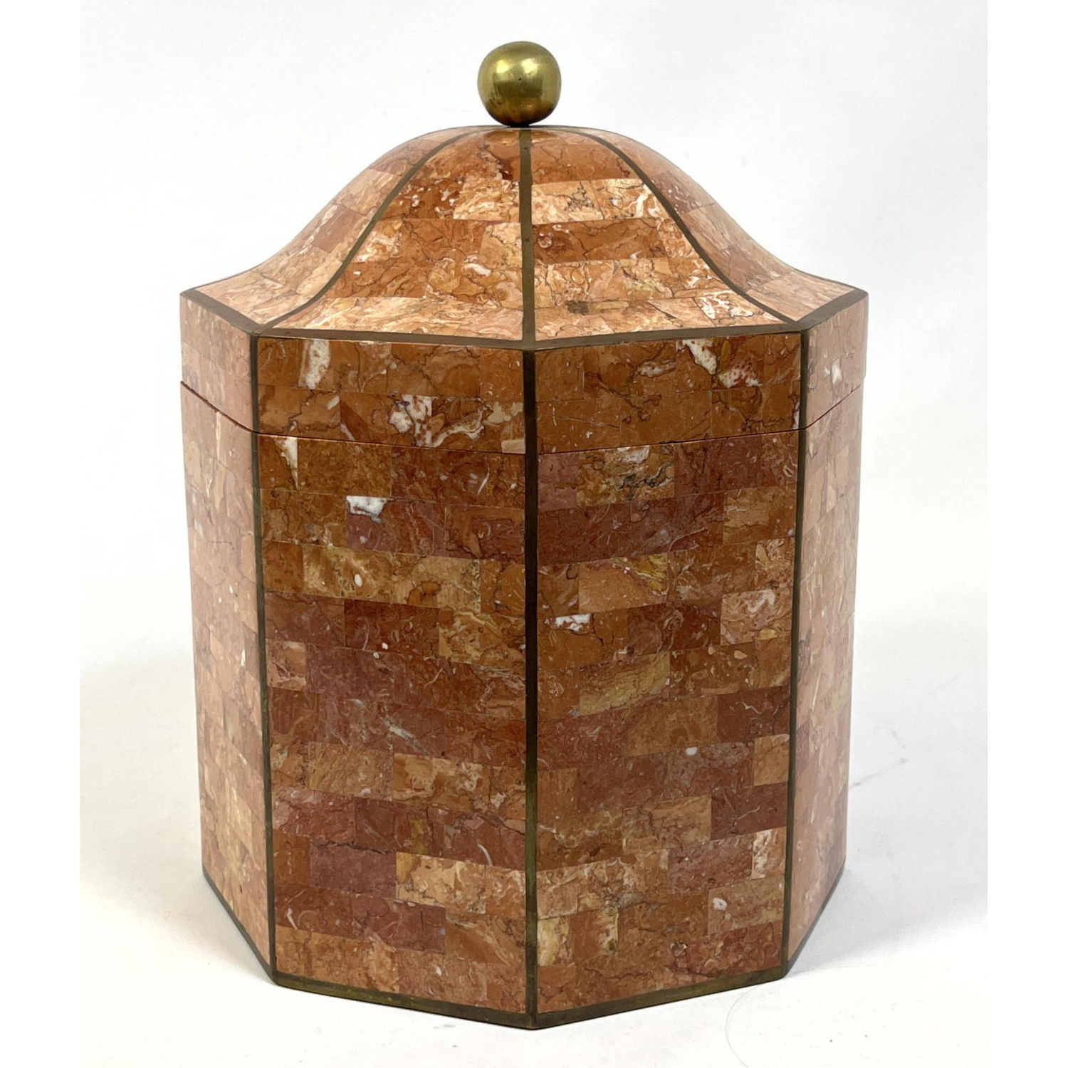 Appraisal: MAITLAND SMITH Tesserae Marble Tile Octagonal Box Brass trim Lidded