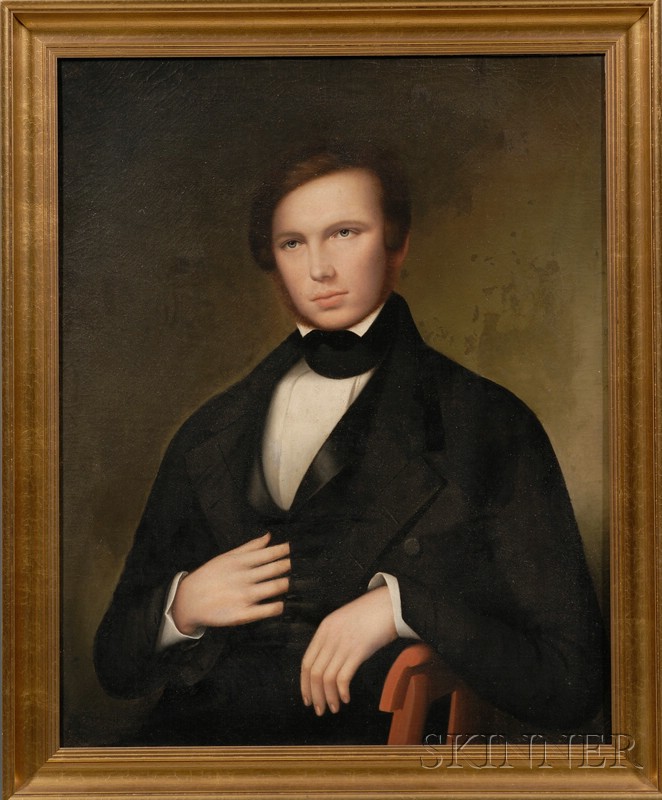 Appraisal: American School th Century Portrait of a Young Man Seated