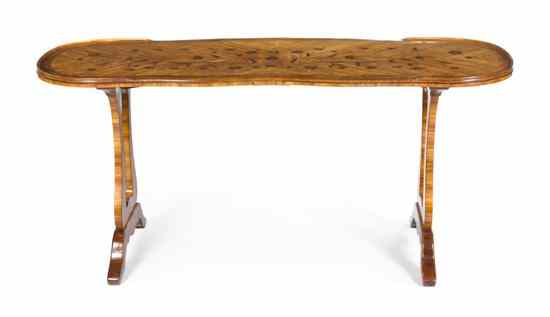 Appraisal: A Continental Parquetry and Marquetry Sofa Table the shaped rectangular