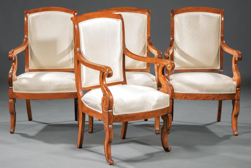 Appraisal: Four Louis Philippe Carved Mahogany Fauteuils th c arched crest