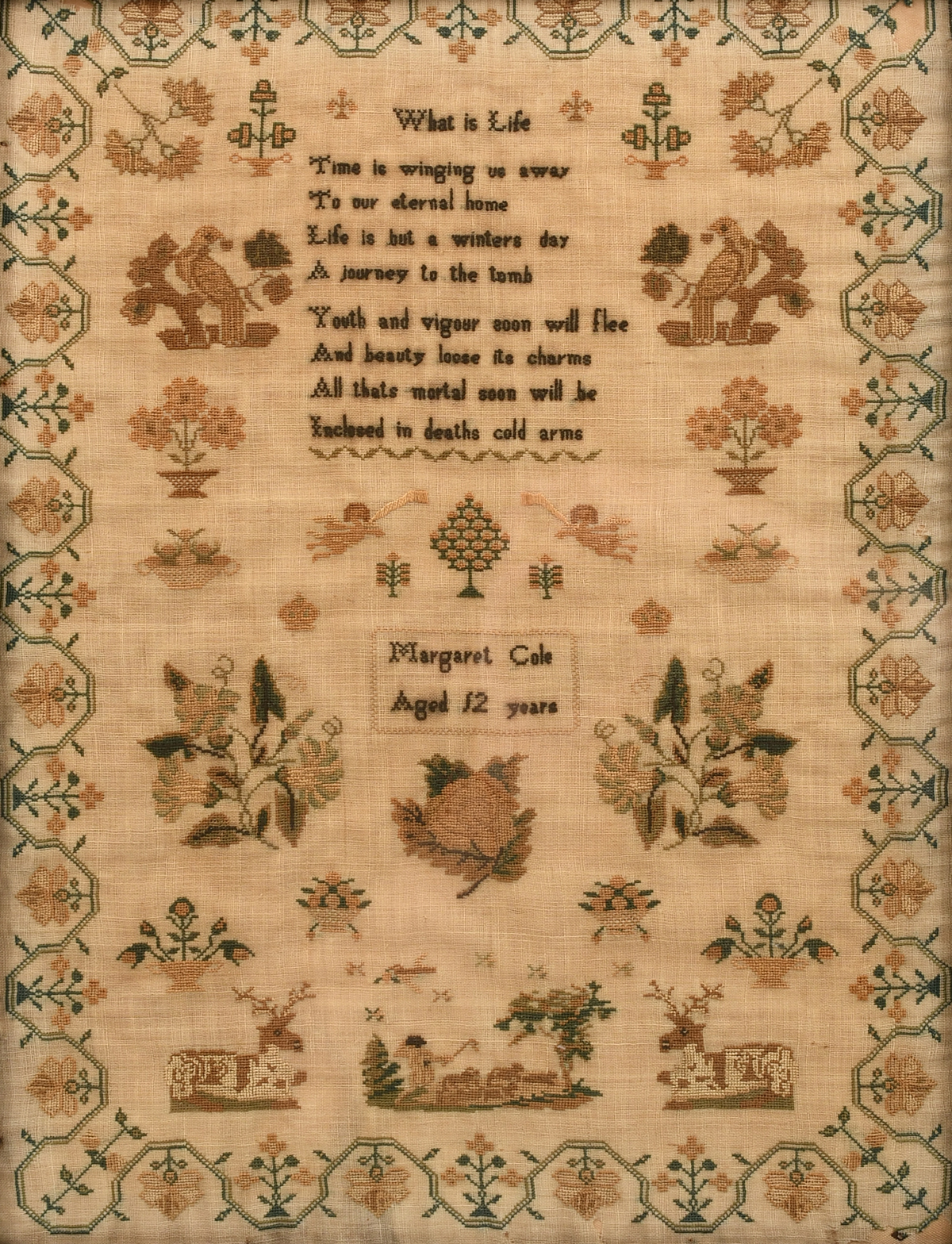 Appraisal: EARLY TH CENTURY SAMPLER MARGARET COLE Having a hand-stitched poem