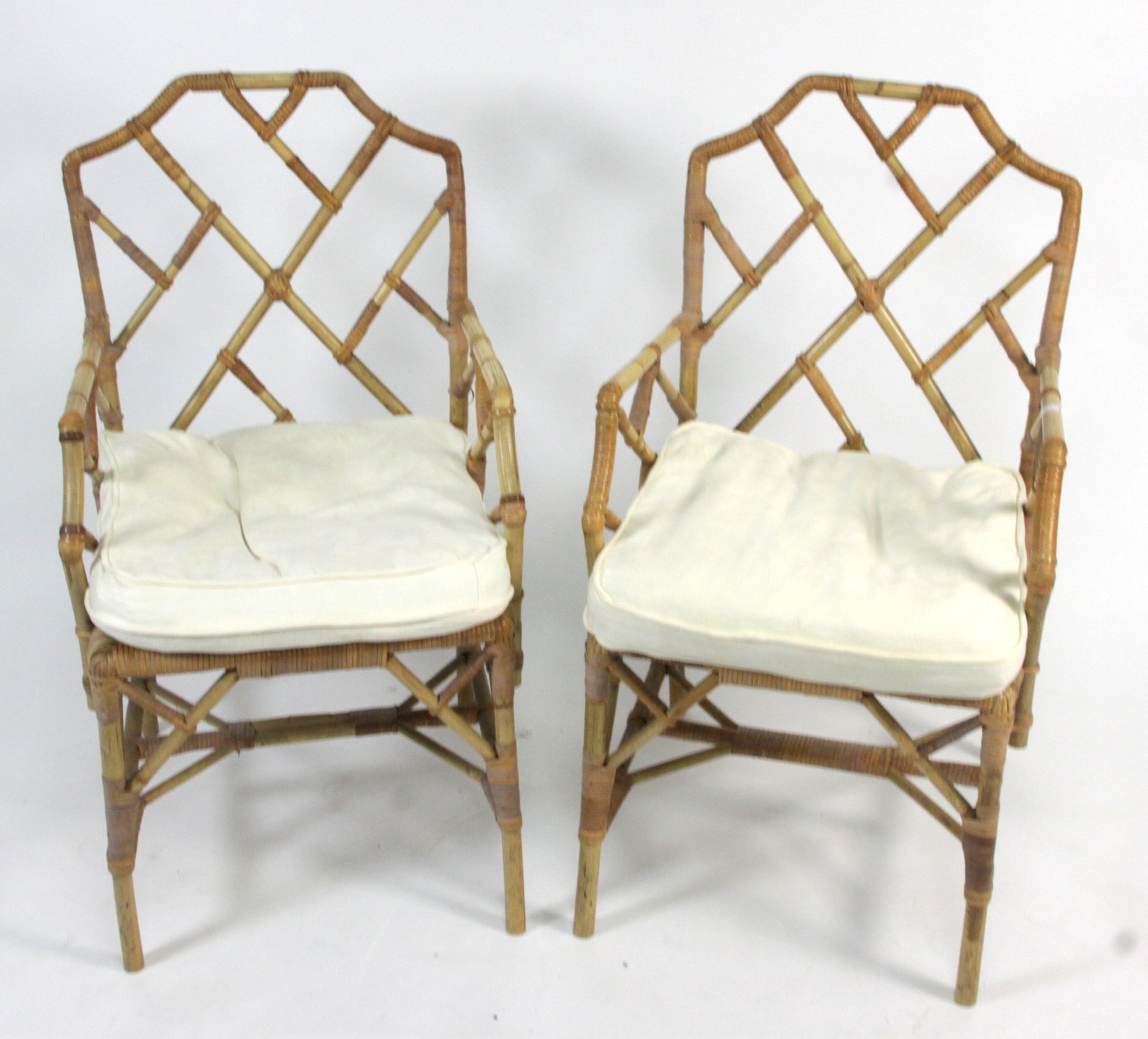 Appraisal: Two cane and bamboo armchairs with cushionsProvenance Holcombe House Painswick