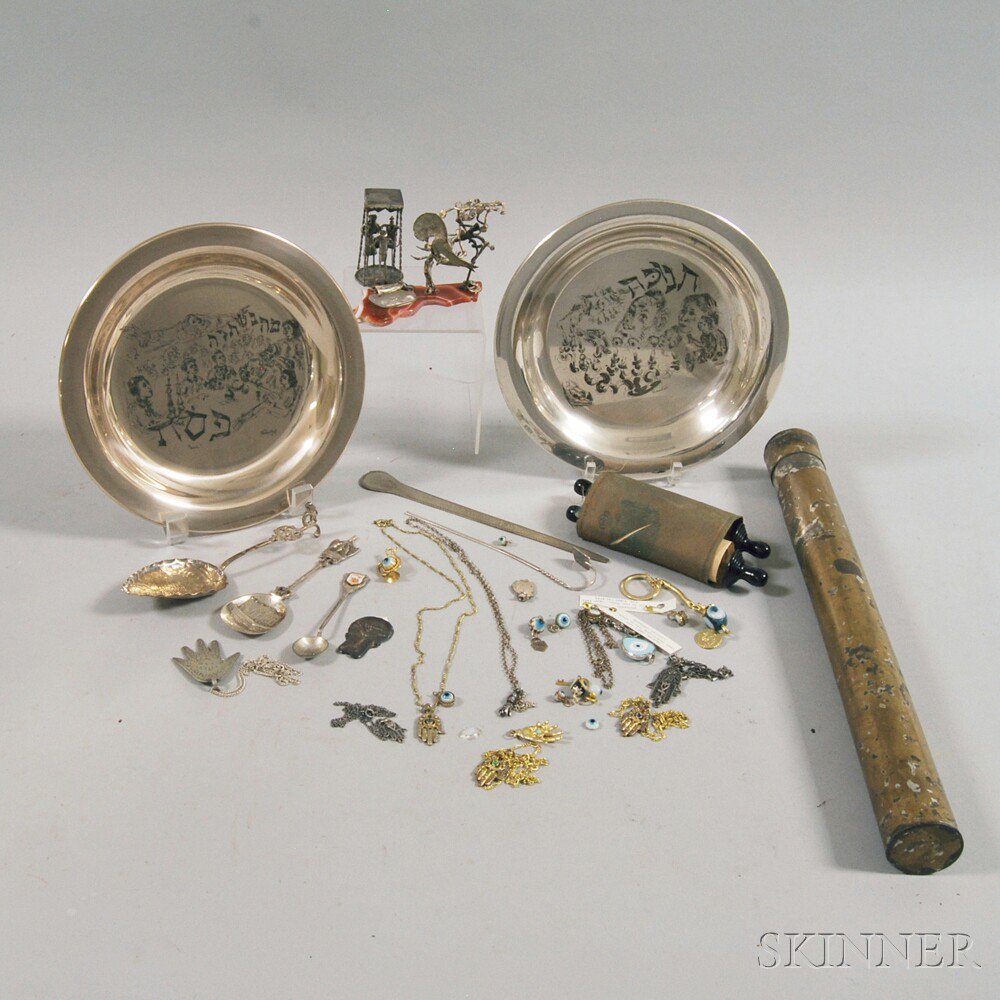 Appraisal: Assortment of Judaic-themed Silver Jewelry and Decorative Articles including two