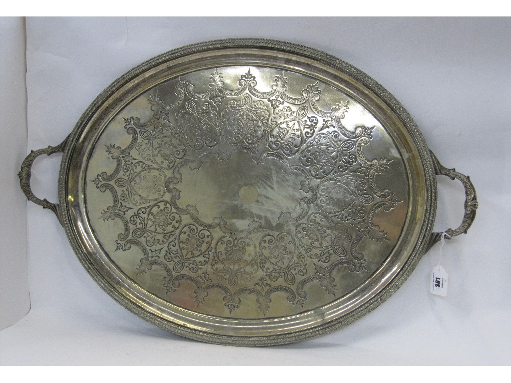 Appraisal: A large silver plated double handled serving tray