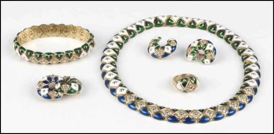 Appraisal: MAUBOUSSIN ENAMEL DIAMOND AND KARAT YELLOW GOLD PARURE Comprised of