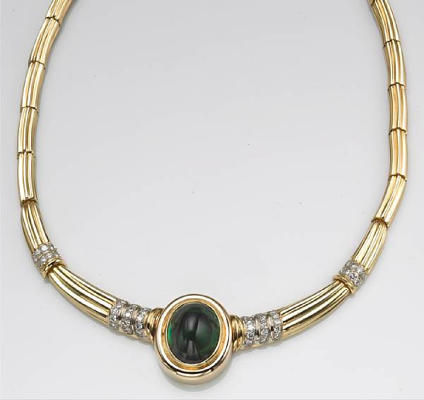 Appraisal: A green tourmaline diamond and k gold necklace estimated total