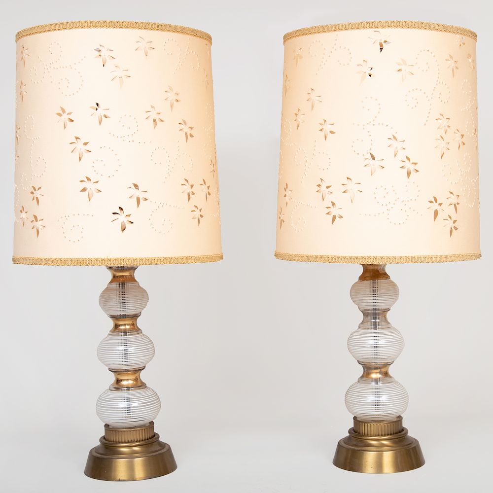 Appraisal: Pair of Modern Painted and Gilt Glass Lamps Fitted with