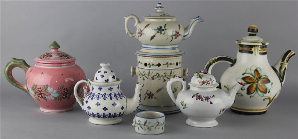 Appraisal: GROUP OF FIVE CONTINENTAL FAIENCE PIECES including a small teapot