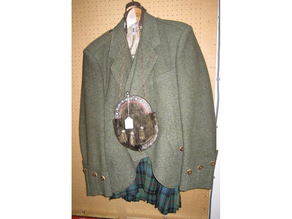 Appraisal: Lot comprising Highland dress jacket waistcoat kilt and sporran