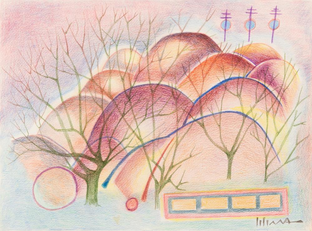 Appraisal: Charles Loloma Hopi - Untitled Landscape colored pencil on paper