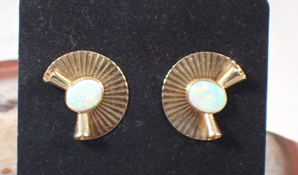 Appraisal: PAIR OF OPAL AND FOURTEEN KARAT GOLD EARRINGS each set