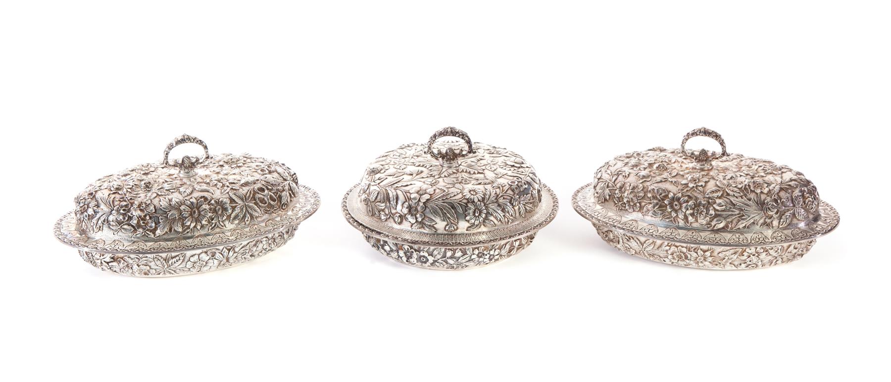 Appraisal: THREE S KIRK SONS REPOUSSE COVERED VEGETABLE DISHES American st