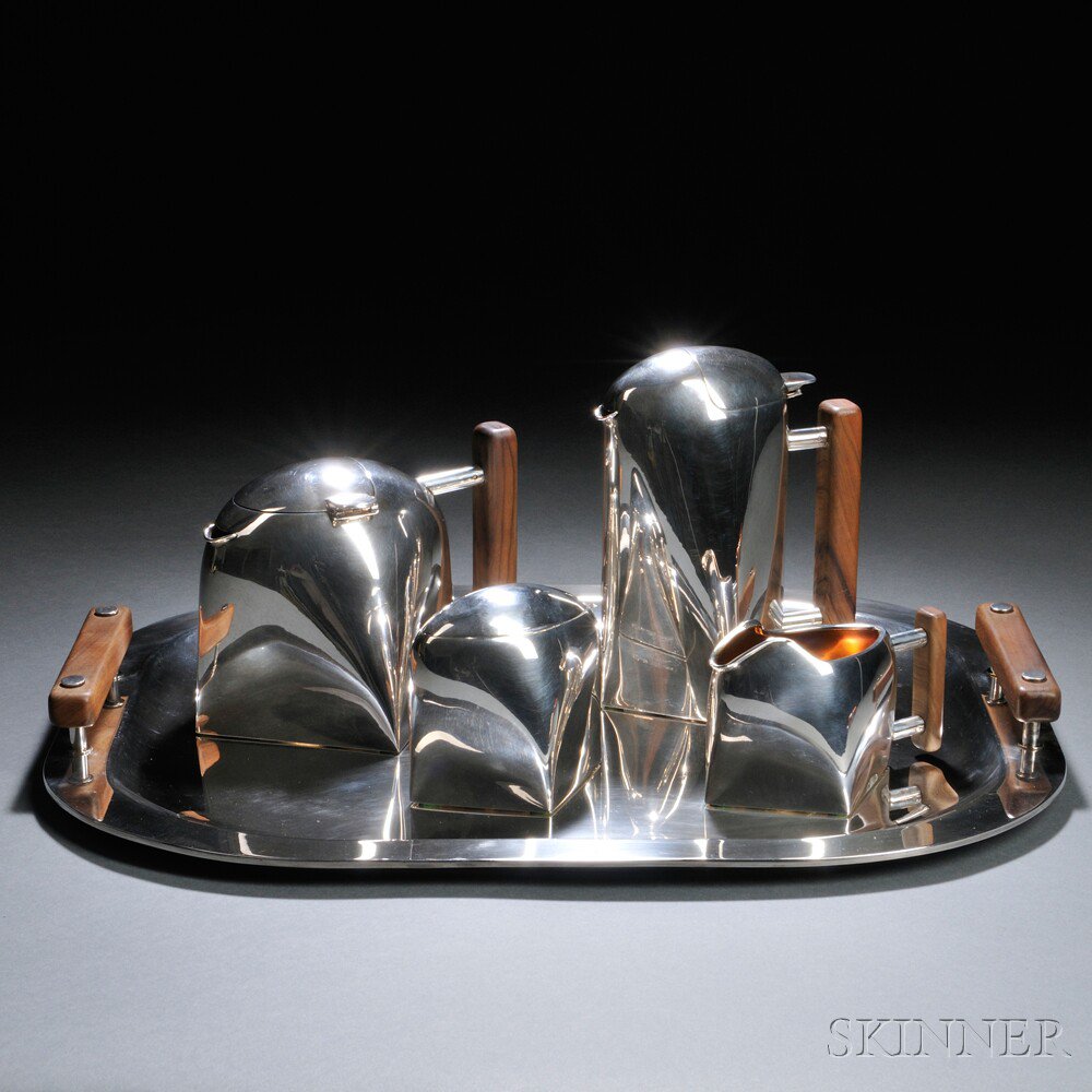 Appraisal: Gabriele De Vecchi Italian b Five-piece Tea Service Sterling silver