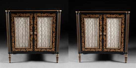 Appraisal: Pair of Regency style gilt decorated ebonized wood wirework door