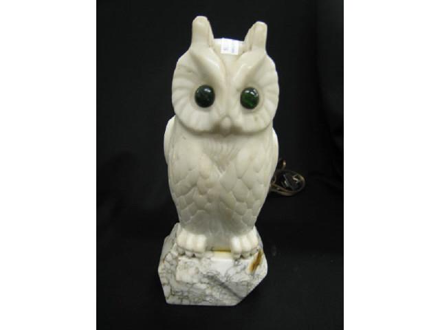 Appraisal: Carved Figural Owl Alabaster Lamp glass eyes