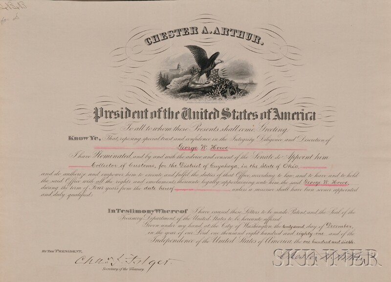 Appraisal: Arthur Chester - Signed document one page December nd appointment