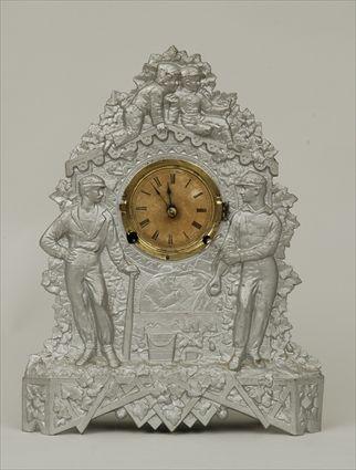 Appraisal: American Painted Cast-Metal Mantel Clock Decorated with Figures of Baseball