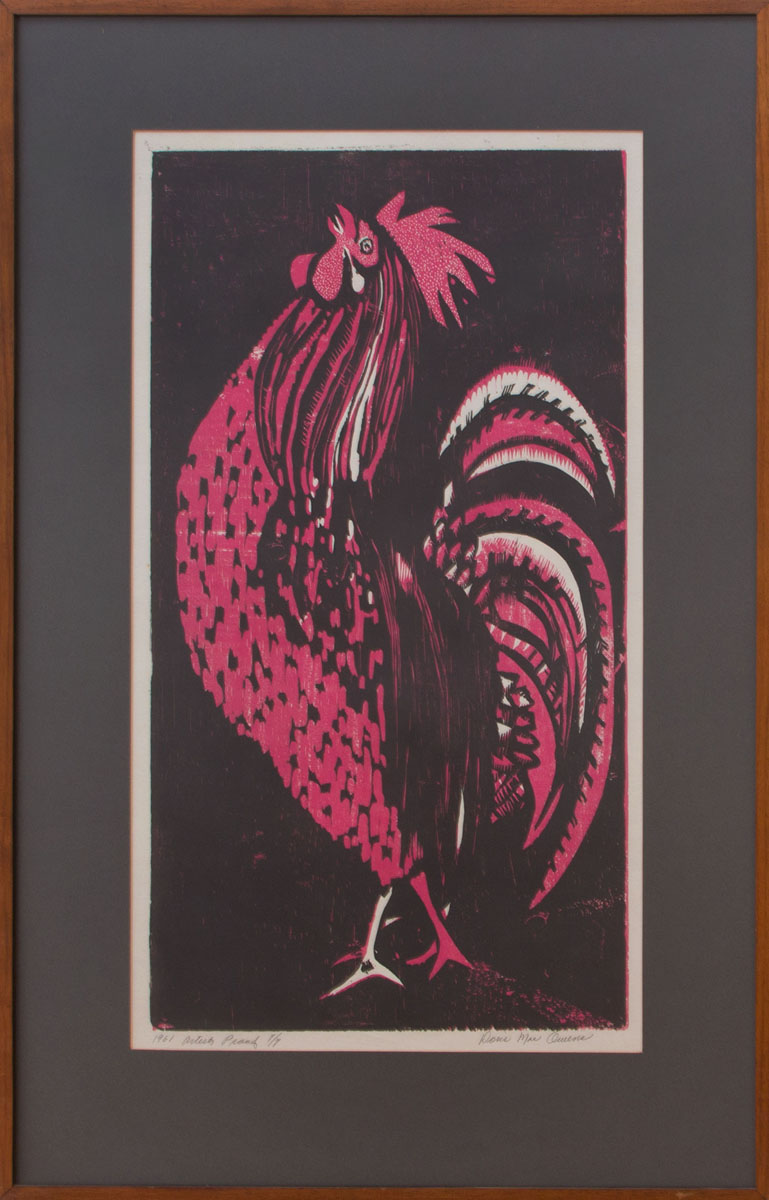 Appraisal: DORIS MAE OWENS - ROOSTER Woodcut in black and pink