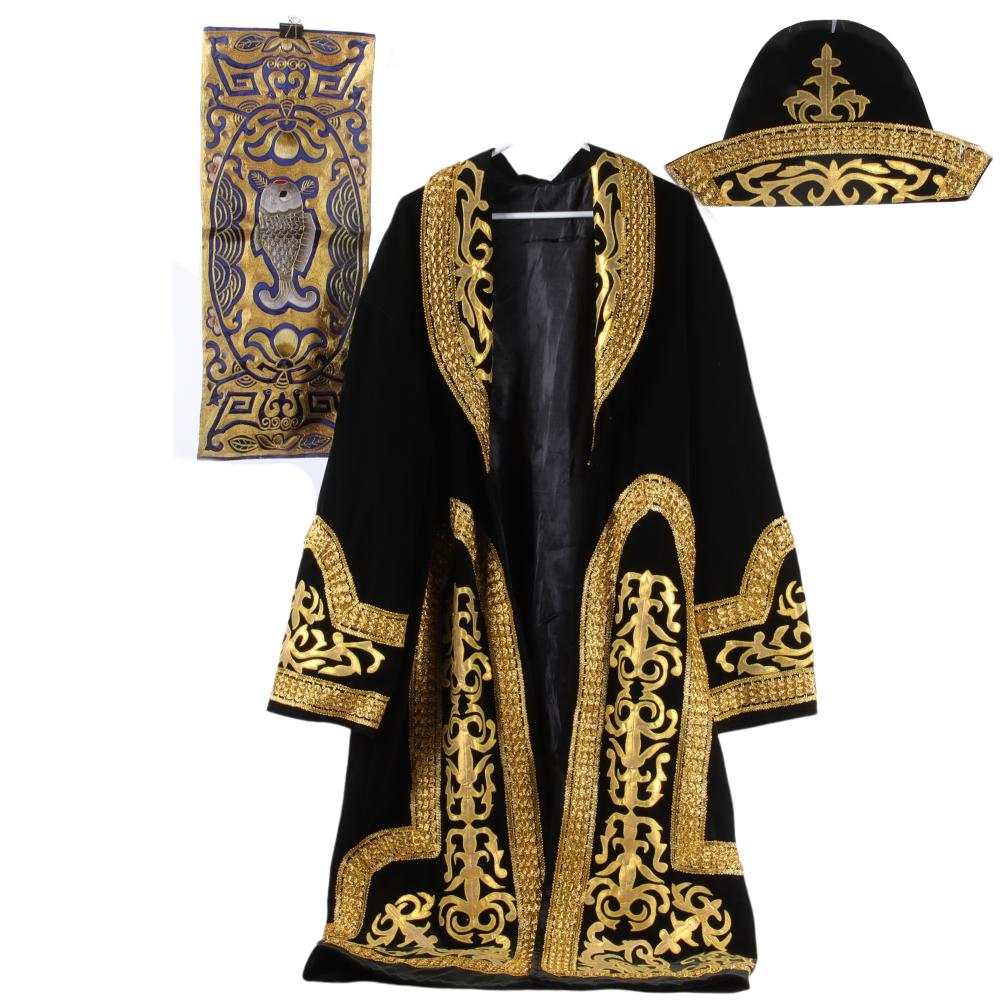 Appraisal: SHAPAN FROM KAZAKHSTAN BLACK VELVET AND GOLD EMBROIDERED APPLIQUE CEREMONIAL