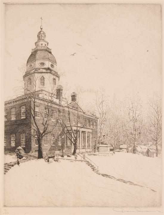 Appraisal: Don Swann American - ''State House Annapolis Maryland'' etching ed