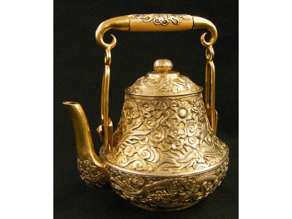 Appraisal: Fine small Chinese silver gilt wine pot by Liang Yu