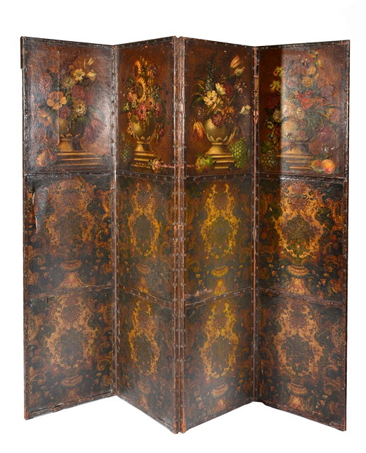 Appraisal: A GEORGIAN LEATHER FOUR FOLD SCREEN of three sectional form