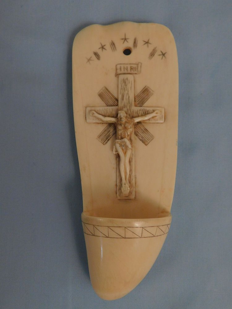 Appraisal: WHALE TOOTH - HOLY WATER FONT Whale tooth carved in