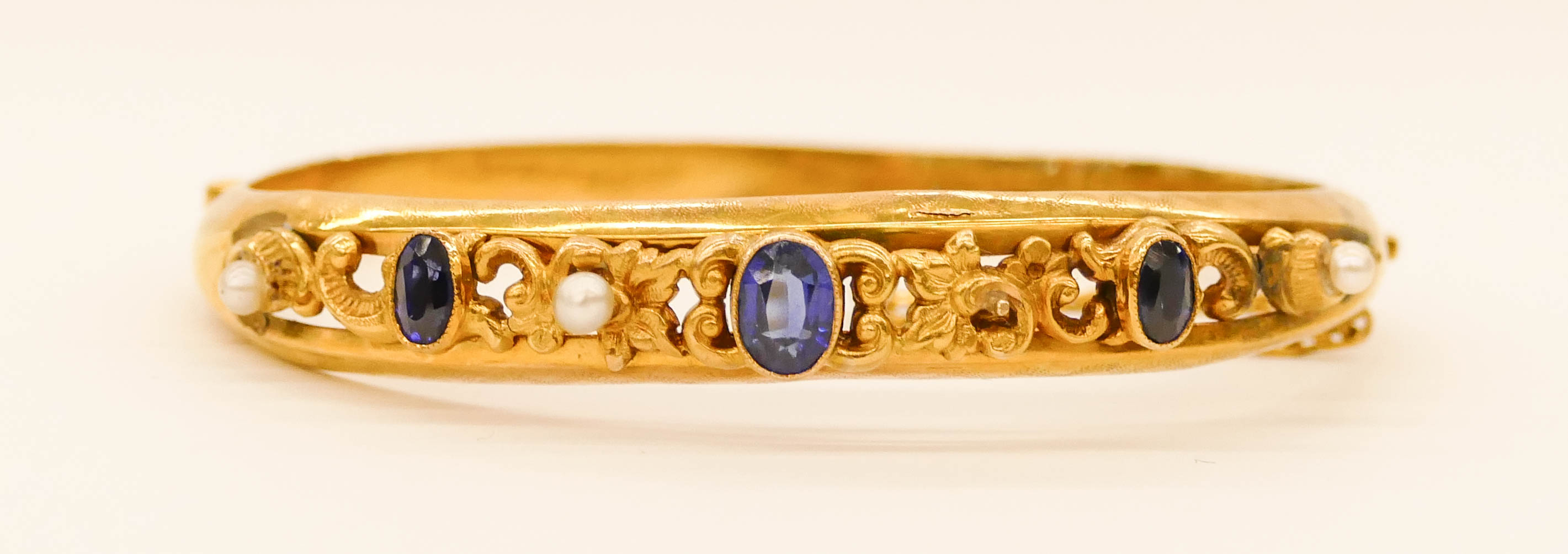 Appraisal: Edwardian Sapphire Seed Pearl k Bracelet '' Diameter Includes three