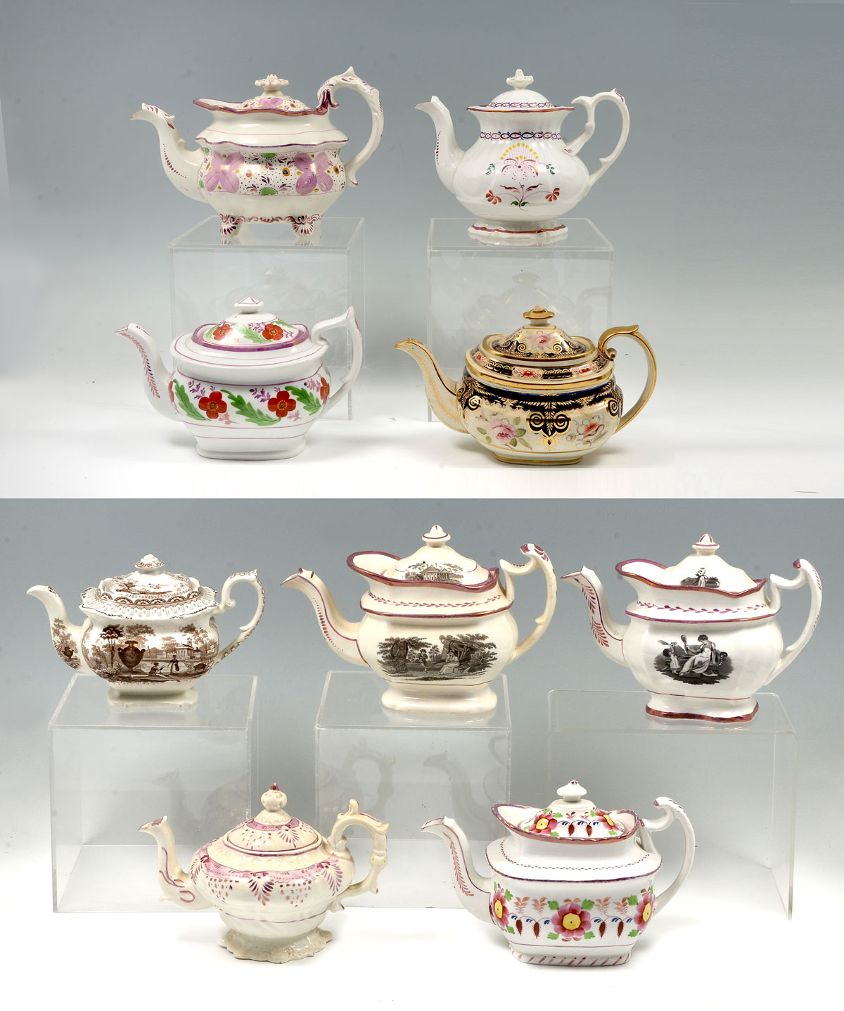 Appraisal: PC PORCELAIN TEAPOT COLLECTION Porcelain teapots having mostly painted floral