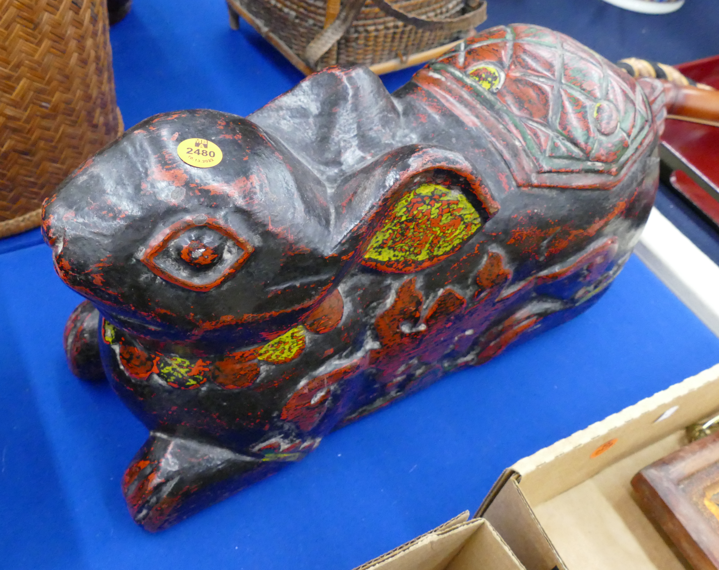 Appraisal: Tibetan Lacquered Figural Rabbit Box- x ''