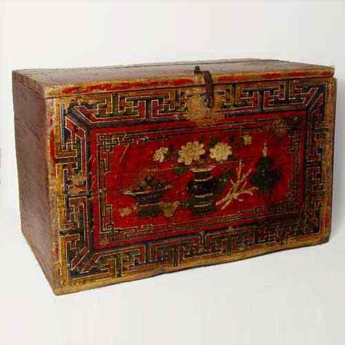 Appraisal: A Mongolian Painted Poplar Box circa of rectangular form with