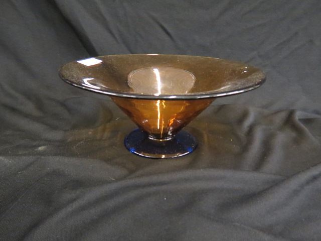 Appraisal: Art Glass Centerpiece Bowl amber with cobalt base excellent