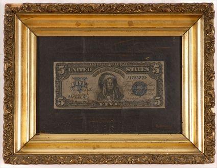 Appraisal: AMERICAN SCHOOL TROMPE L'OEIL SILVER CERTIFICATE Oil on canvas x