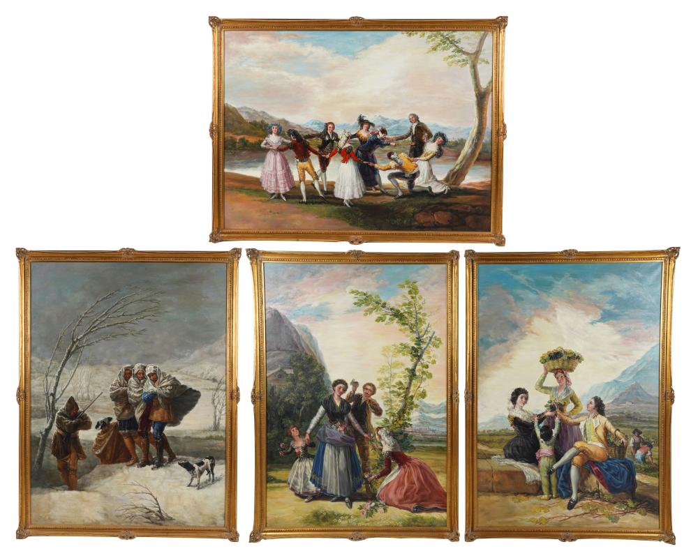 Appraisal: THE FOUR SEASONScomprising four works oil on canvas depicting allegorical