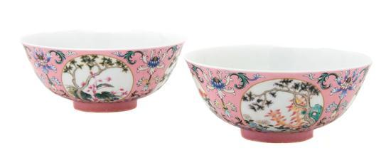 Appraisal: Pair of Chinese Famille Rose Porcelain Bowls with polychrome floral