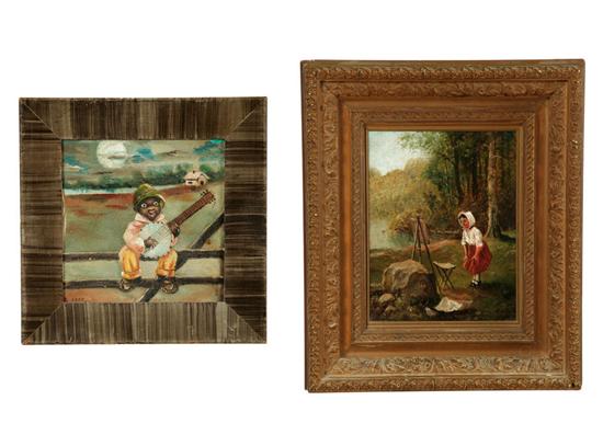 Appraisal: TWO PAINTINGS OF CHILDREN AND A VALENTINE AMERICAN SCHOOL LATE