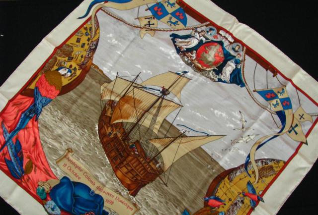 Appraisal: Hermes Paris ''Christoph Colomb Decoiuvrel Amerique'' silk scarf issue year