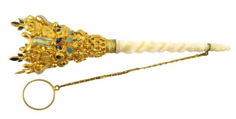 Appraisal: Victorian Gold Plated Tussie-Mussie Posey Holder tested yellow gold-plated enameled