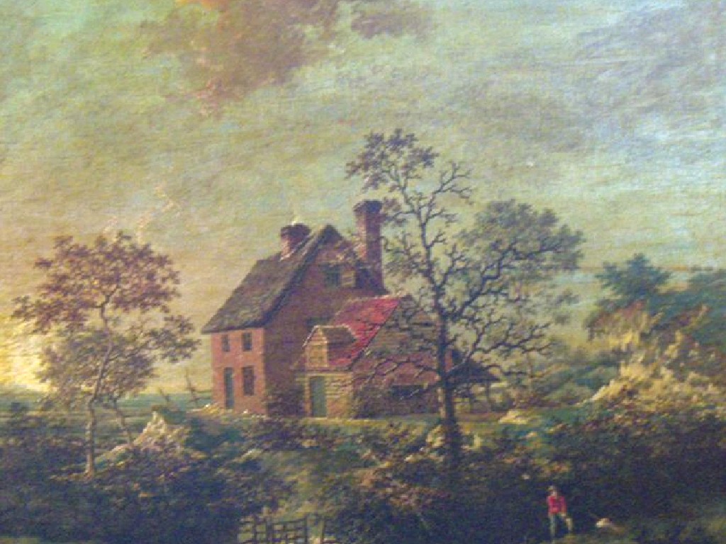 Appraisal: J CRANCH A sportsman beside a homestead oil on panel